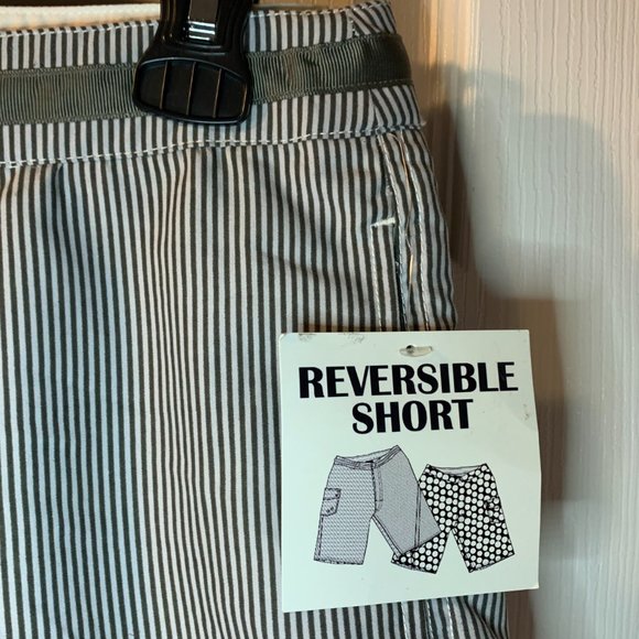 Twice Men's Y2K Reversible Shorts Size 28 NEW Gray Stripes Polka Dots 11" Inseam - Picture 6 of 10